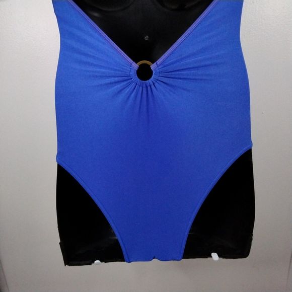 Venus Blue Mesh One Piece Size 4 Sexy Keyhole Plunge Swimwear Swimsuit Deep Back - Picture 8 of 13
